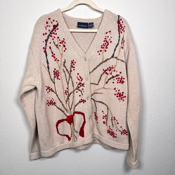 Liz Claiborne Sweaters - Liz Claiborne Womens Vintage Cardigan Sweater Size XL Cotton Holiday Embroidered